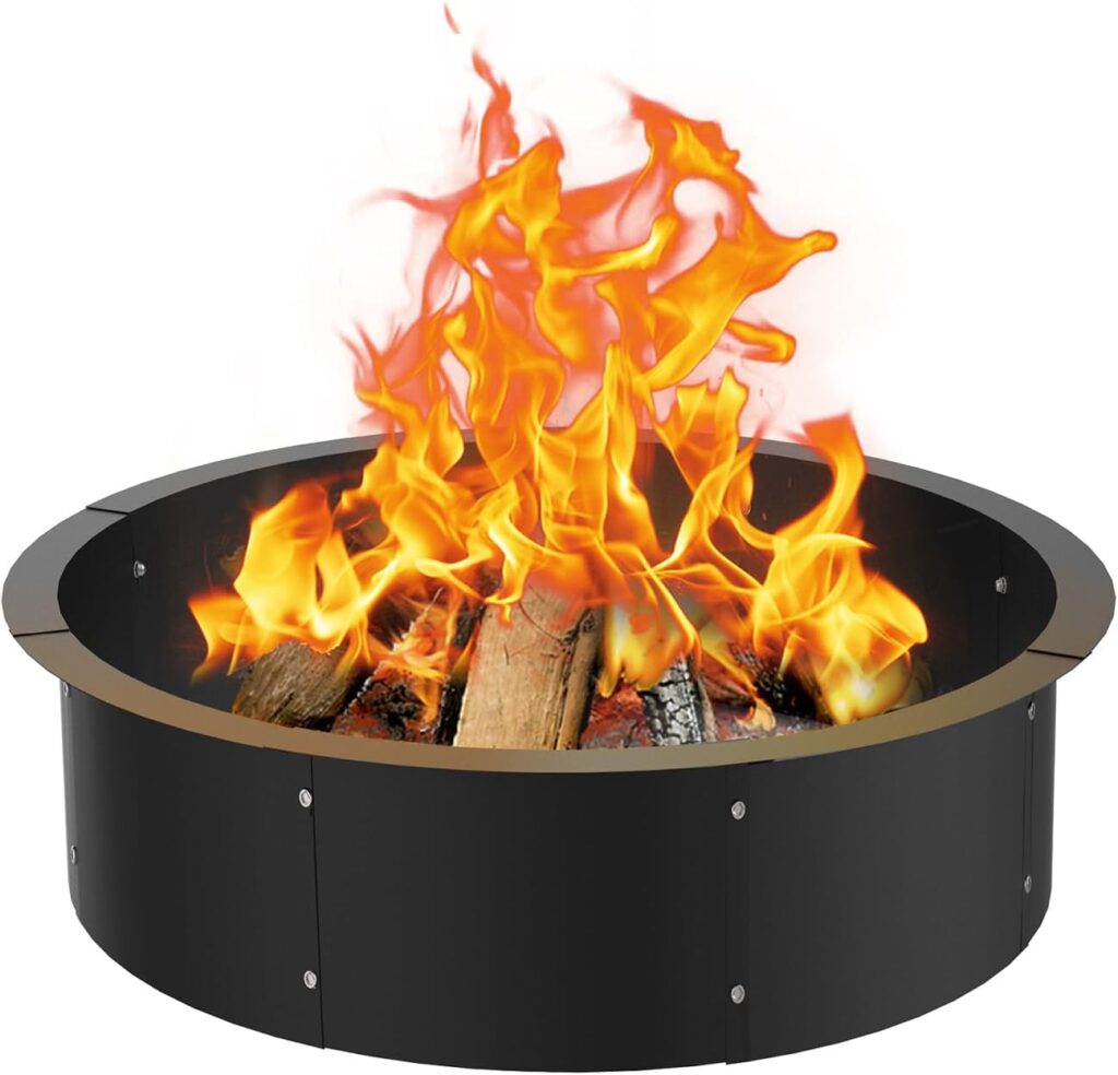 Comzinn 40 Inch Round Fire Pit Ring Insert for Outside Wood Burning, 40 Inch Outer 36 Inch Inner DIY Outdoor Fire Pit Liner Ring for Garden, Patio, Backyard or Camping, 1.5mm Thick Metal Steel