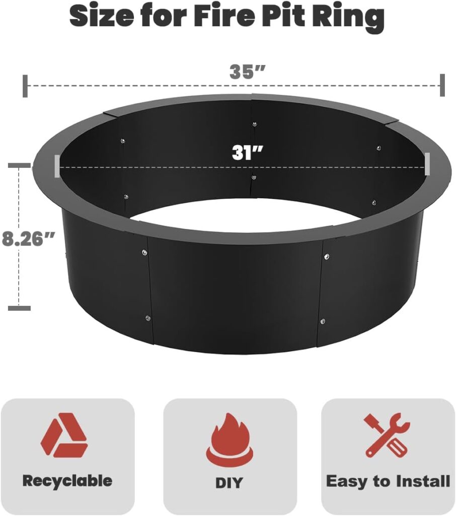 Comzinn 40 Inch Round Fire Pit Ring Insert for Outside Wood Burning, 40 Inch Outer 36 Inch Inner DIY Outdoor Fire Pit Liner Ring for Garden, Patio, Backyard or Camping, 1.5mm Thick Metal Steel