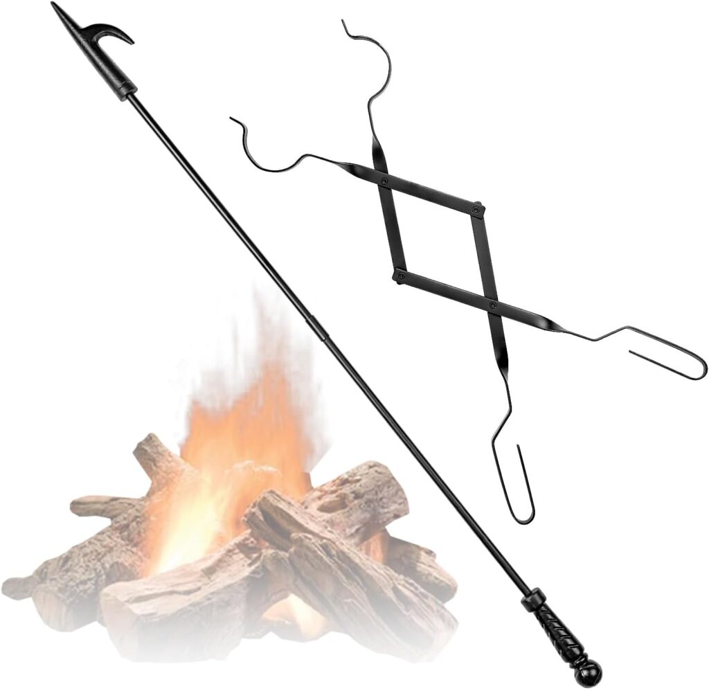 Fire Pokers Set for Fireplace,32 Inch Solid Steel Fire Pit Campfire Poker with Blow Poke Function Set, Heavy Duty Fireplace Poker Wood Stove Fire Pit Tools