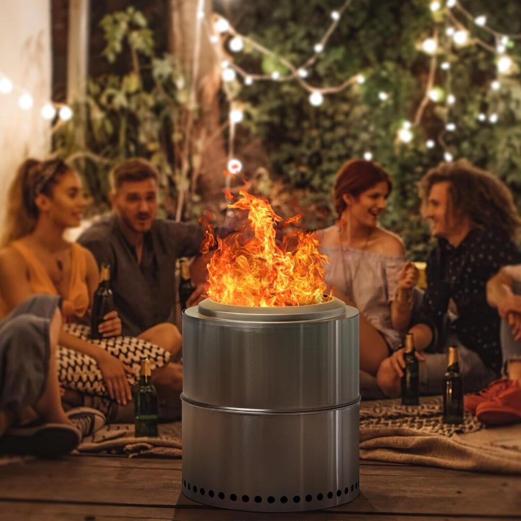 Flamaker Fire Pit Smokeless Outdoor Stainless Steel Firepit with Removable Ash Pan  Carry Bag Wood Burning Camping Stove Bonfire Stand for Campfire, Heating, Grill (15 Inch)