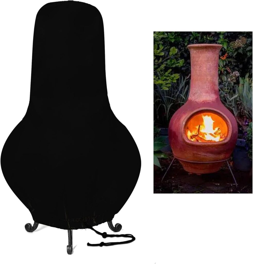 JK-GMTE Protective Fire Pit Heater Cover，Waterproof Chiminea Covers, Outdoor Patio Chiminea Covers, Chiminea Caps for Clay Chiminea (Black)