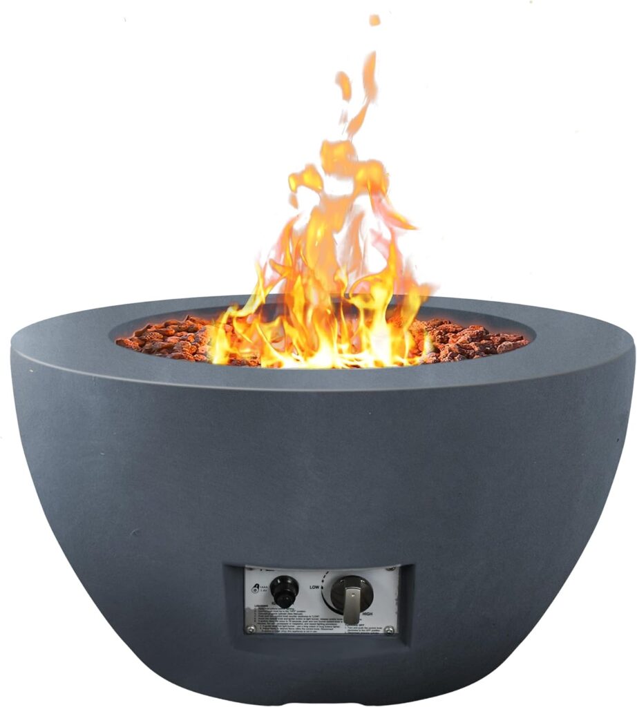 Kante 25 Inch Propane Fire Table, 50,000 BTU Large Concrete Fire Pit Table for Outdoor Garden Patio, Smokeless Gas Fire Pit with Waterproof Cover, Side Handles, Charcoal