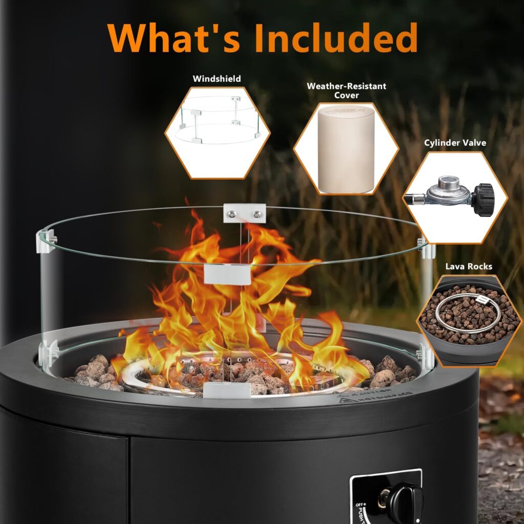 R.W.FLAME 28 Fire Pit Table,Propane Fire Pit Table,41000BTU,propane fire pit,Portable Outdoor Fire Pit with Lava Racks,Lid  Rain Cover.Smokeless Gas Fire Pit Table for Outside Paito/Garden/Backyard