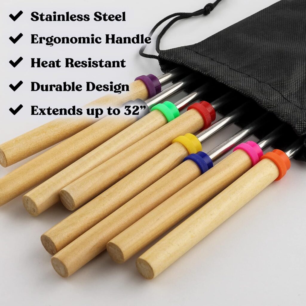 Zulay Sturdy Marshmallow Sticks for Fire Pit Extra Long - Great Smores Sticks Smores Kit for Fire Pit - Marshmallow Roasting Skewers - Hot Dog Fork Bonfire Glamping Camping Accessory 32 8 Pack Bundle