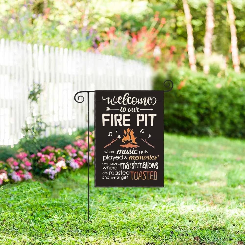 AVOIN colorlife Welcome To Our Fire Pit Camping Garden Flag 12 x 18 Inch Double Sided, RV Campsite Campfire Camper Yard Outdoor Decoration