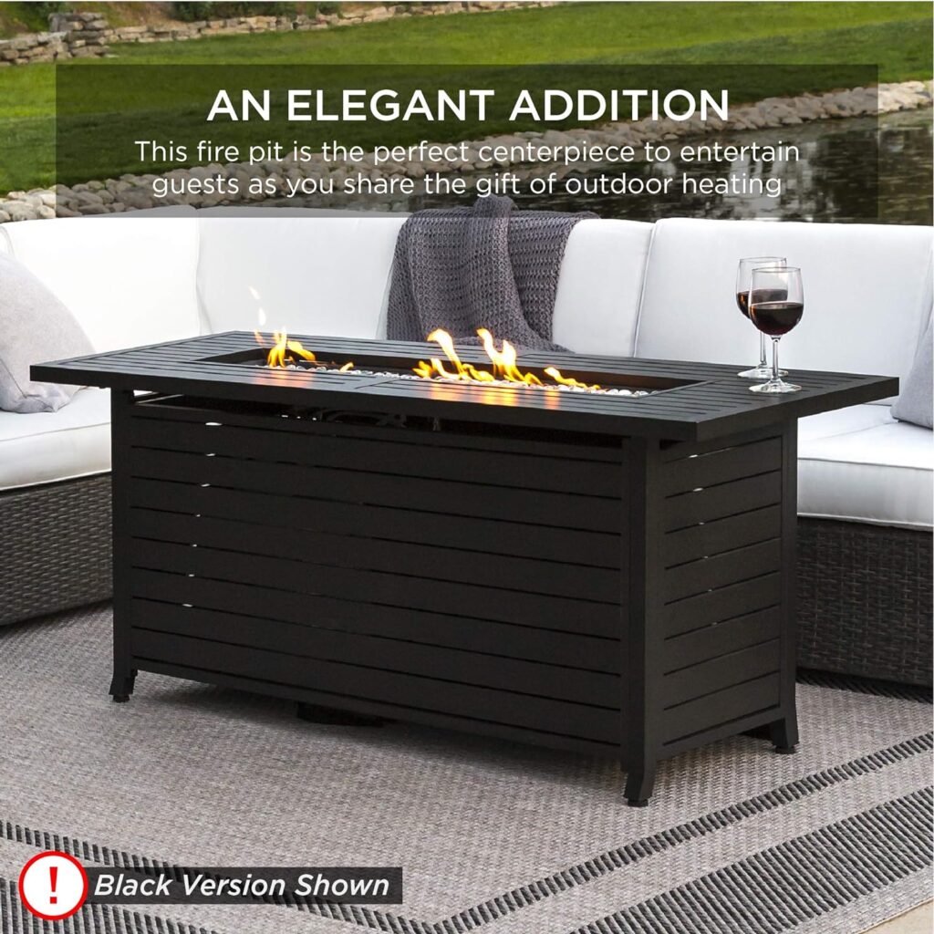 Best Choice Products 57in Propane Gas Fire Pit Table, 50,000 BTU Outdoor Rectangular Firepit for Outside, Patio w/Extruded Aluminum Table Top, Burner Lid, Storage, Cover, Glass Beads - Dark Brown