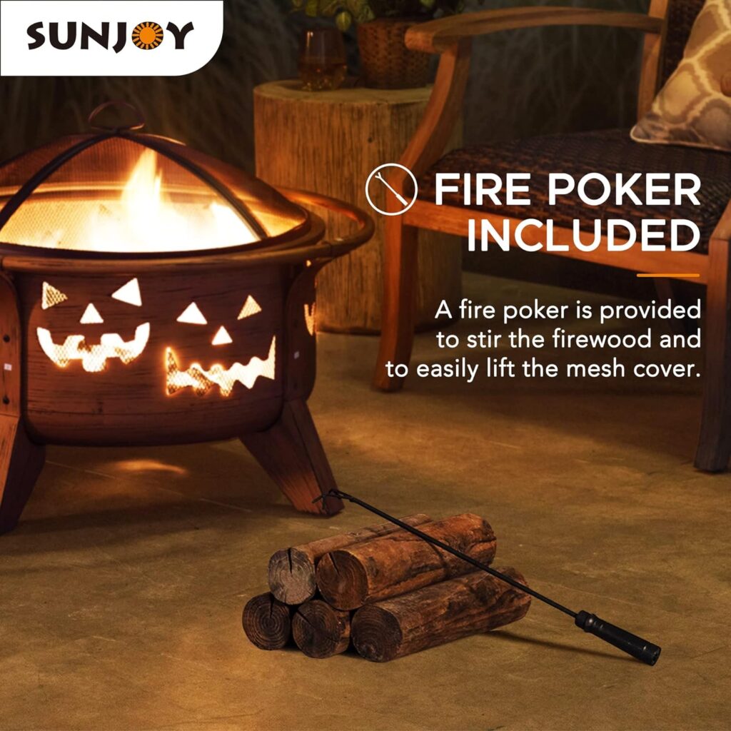 Fire Pit 30 in. Outdoor Wood-Burning Fire Pit, Patio Tree Motif Round Steel Firepit Large Fire Pits for Outside with Spark Screen and Poker