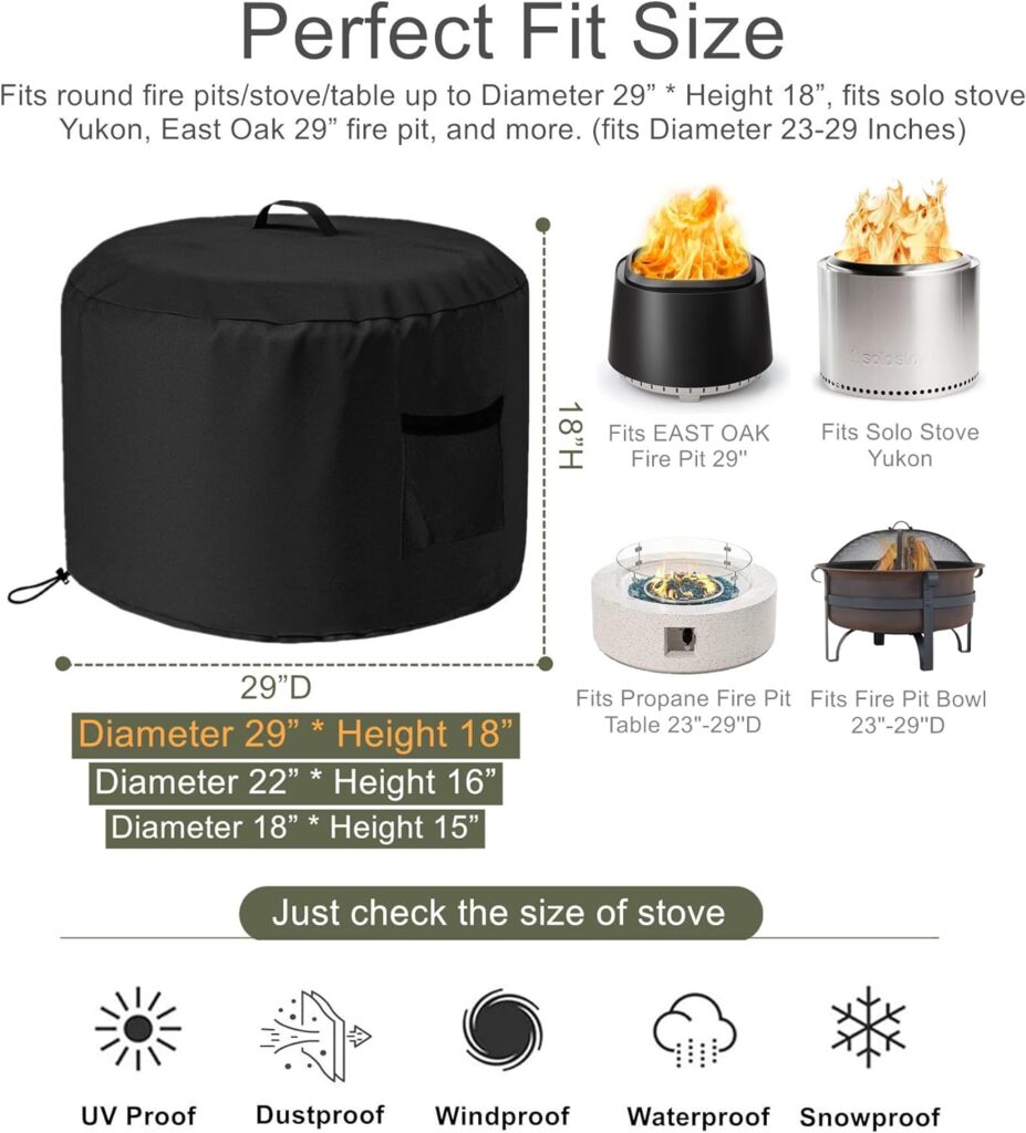 Fire Pit Cover for Stove Bonfire, Falezern Stove Bonfire Outdoor Cover Waterproof, Dustproof and Windproof, Bonfire Surround Shelter Cover Compatible with Solo Stove (22D X 16H (M))