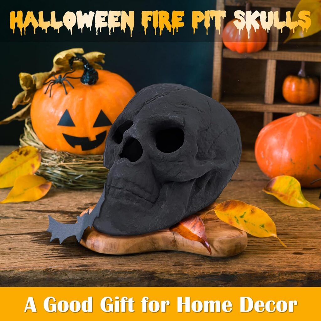 Fire Pit Skulls, Skull Fire Pit Stones, Imitated Human Skull Gas Log for Indoor or Outdoor Fireplaces, Ceramic Fireproof Firepit Skulls, Fire Pits Halloween Decor Skull (1 Pack)