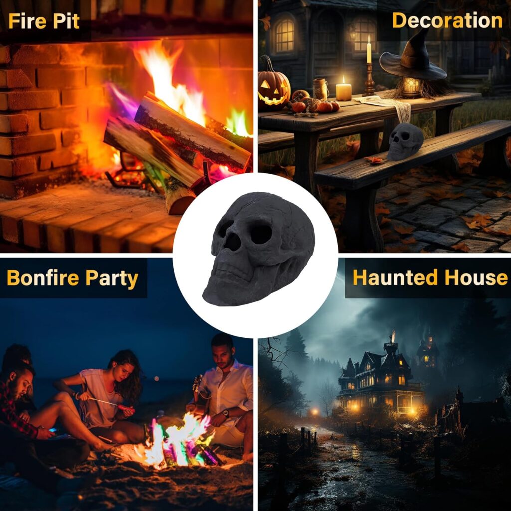 Fire Pit Skulls, Skull Fire Pit Stones, Imitated Human Skull Gas Log for Indoor or Outdoor Fireplaces, Ceramic Fireproof Firepit Skulls, Fire Pits Halloween Decor Skull (1 Pack)