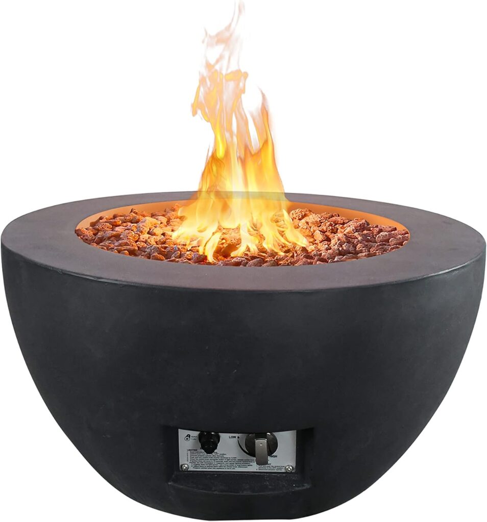 Kante Concrete Round Fire Table 25, 50000 BTU Outdoor Propane Fire Pit Table, Gas Fire Pits for Outside Patio, Smokeless Fire Pit and Outdoor Fire Pits, Charcoal
