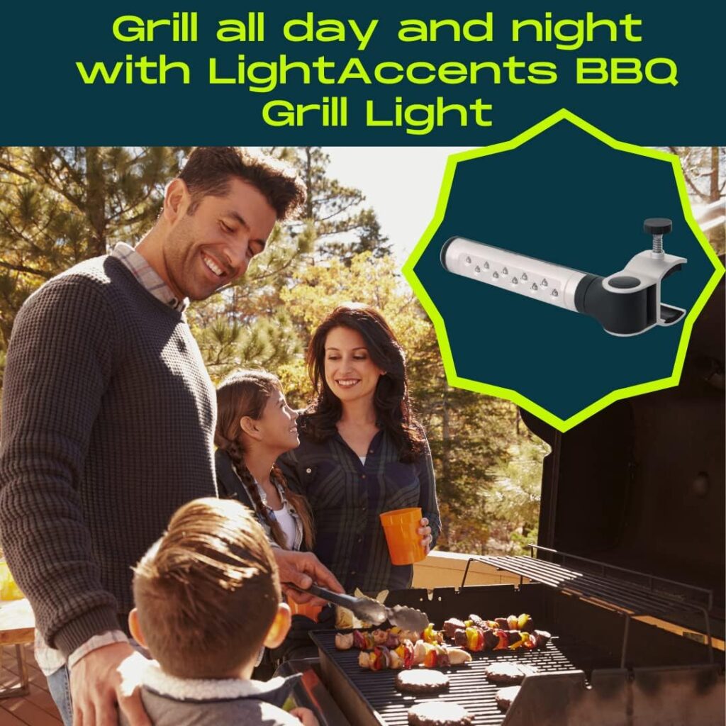 LIGHTACCENTS Barbecue Grill Light, Battery Operated LED BBQ Grill Light, Aluminum Clamp, Adjustable 180 Degrees, 10 LED Bulbs, Perfect for Outdoor Kitchen