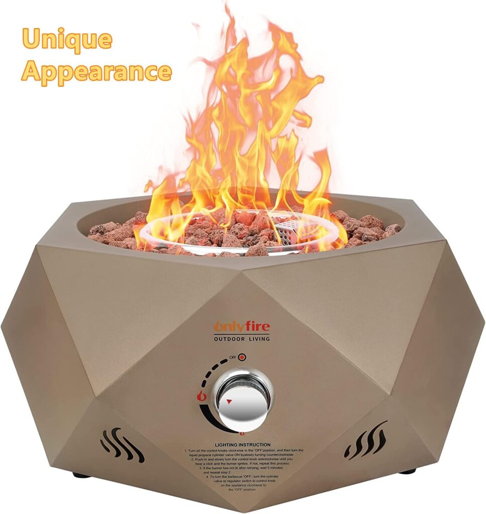 Onlyfire Outdoor Propane Fire Pit with 12 Ft Hose and Lava Rocks, 27” Gas Fire Bowl with Stainless Steel Burner, Outdoor Fireplace for 20lb Propane Gas for Backyard Patio Bonfire Party