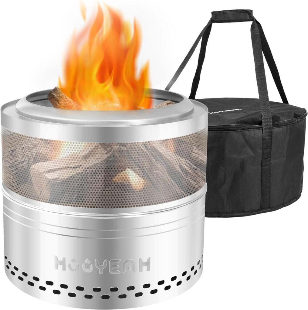 Outdoor Smokeless Fire Pit,Stainless Steel Wood Burning Fireplaces with Removable Ash Pan Portable Storage Bag for Camping Bonfire Backyard Garden (20 Inch)