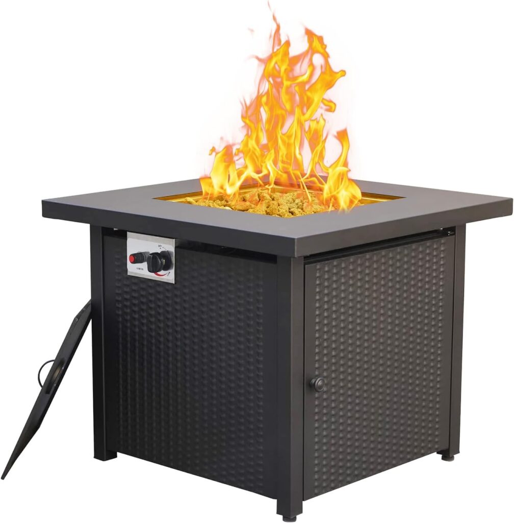 Propane Fire Pit Table, 30 Inch Square Outdoor Gas Fire Pits Clearance 50,000 BTU with Steel Tabletop, Removable Lid, Lava Rocks for Outside Patio, Garden, Deck, Yard…