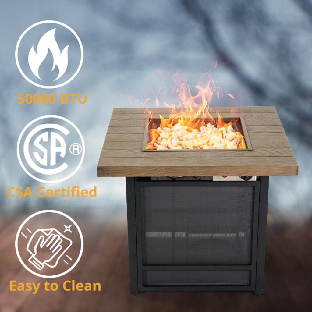 Propane Fire Pit Table, 30 Inch Square Outdoor Gas Fire Pits Clearance 50,000 BTU with Steel Tabletop, Removable Lid, Lava Rocks for Outside Patio, Garden, Deck, Yard…