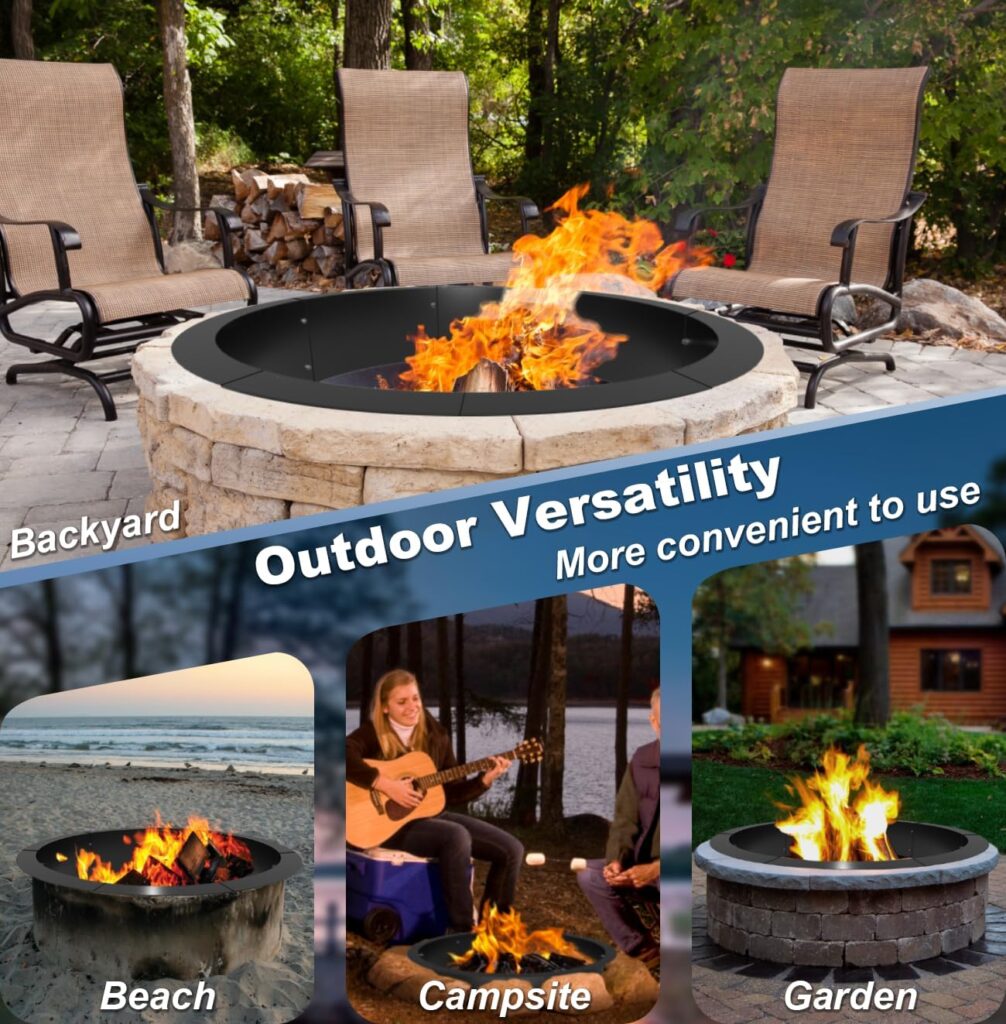 Round Outdoor Fire Pit Ring Insert 36-Inch Inner 40-Inch Outer Diameter, Heavy Duty Metal Steel DIY Firepit Liner Campfire Rings for Outside Wood Burning Above or In-Ground, Black