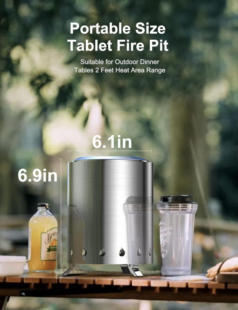 Tabletop Fire Pit，6.9 Stainless Steel Table top Firepit Perfect for Cozy Evenings for The Home and Camping Patio,Smokeless Tabletop Fireplace with Travel Bag, Fueled by Pellets or Wood