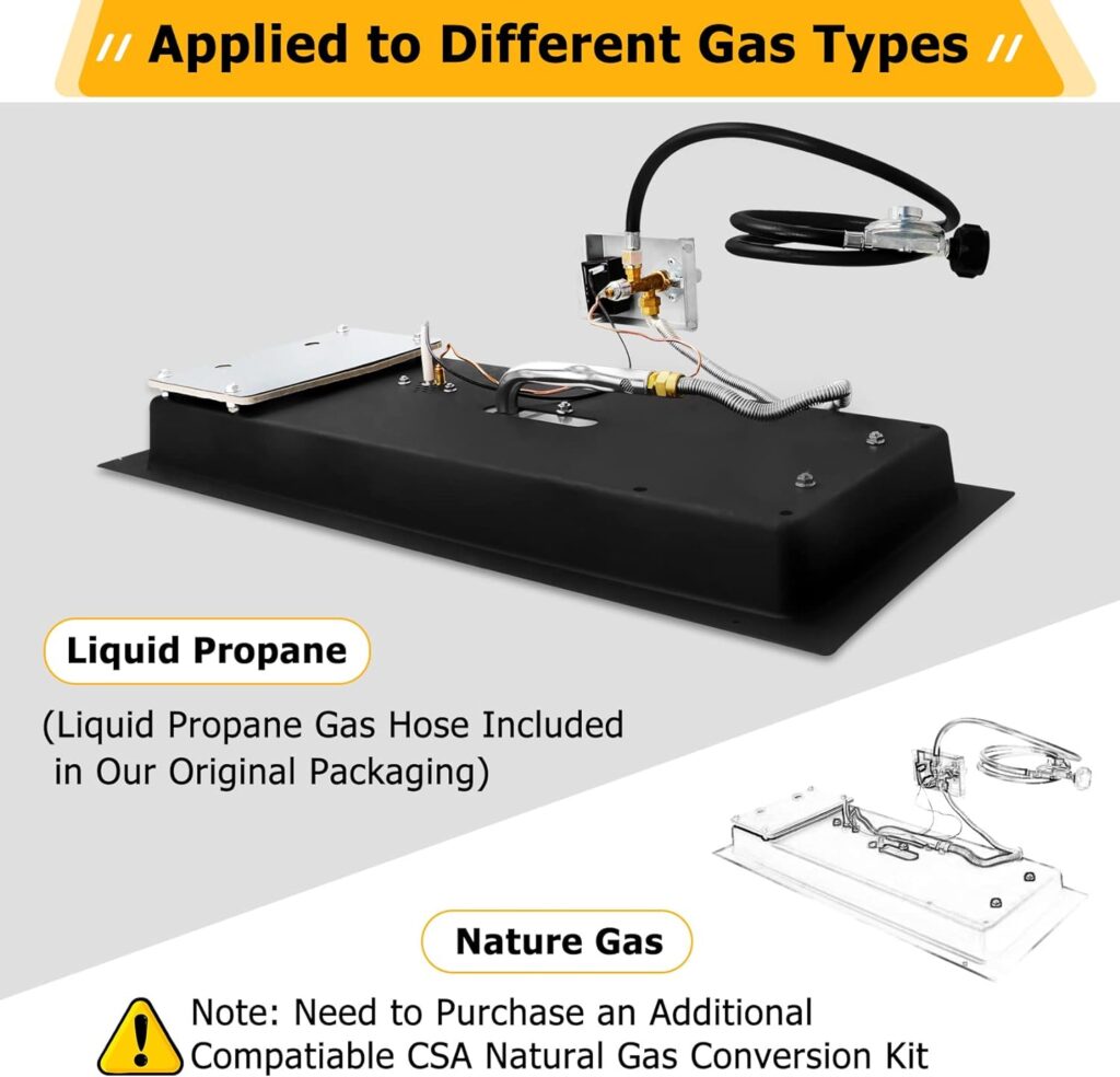 30 X 10 Drop-in Fire Pit Kit,Upgrade Igniter Integration Kit and Propane Hose,Propane Fire Pit Kit with H-Shaped Burner, Fire Pit Burner Kit Stainless Steel，Indoor or Outdoor DIY Drop-in Burner Pan