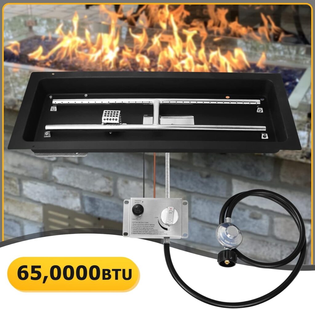 30 X 10 Drop-in Fire Pit Kit,Upgrade Igniter Integration Kit and Propane Hose,Propane Fire Pit Kit with H-Shaped Burner, Fire Pit Burner Kit Stainless Steel，Indoor or Outdoor DIY Drop-in Burner Pan