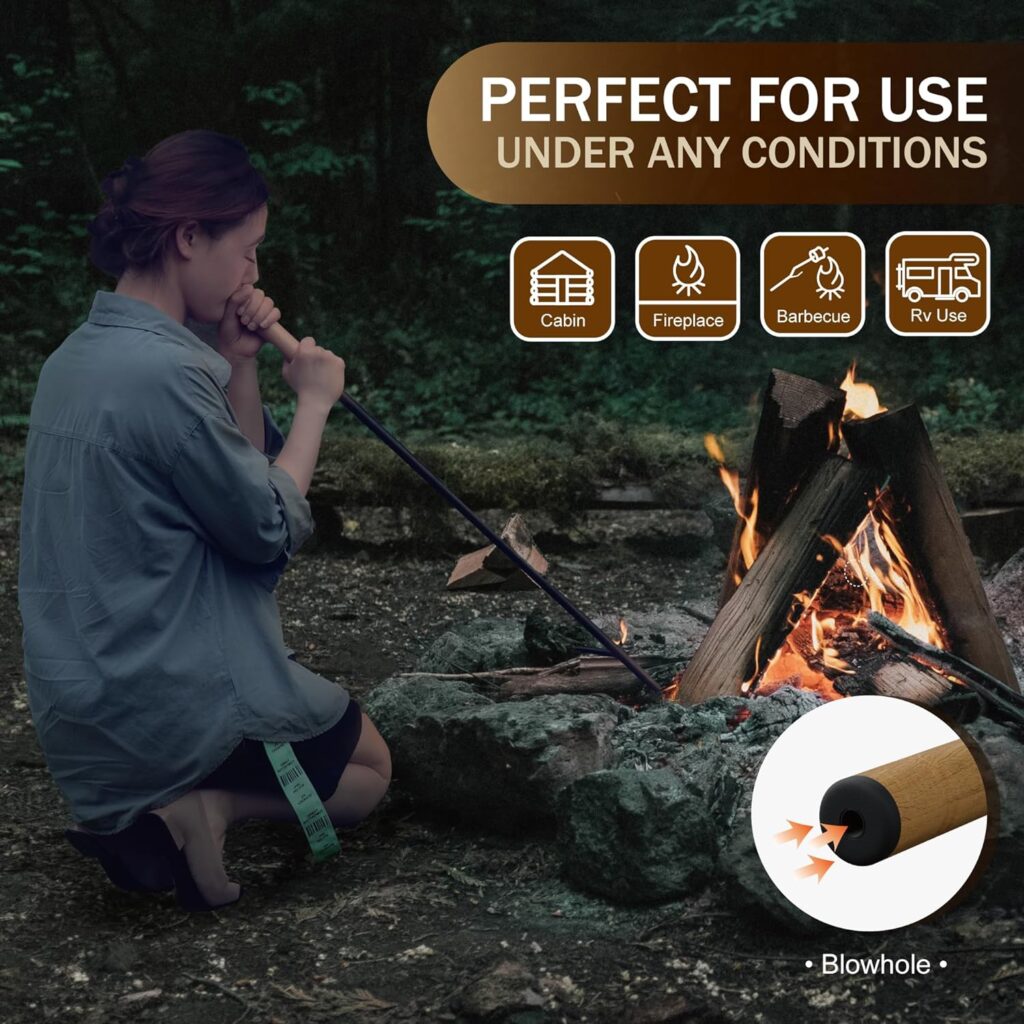 Heavy Duty Fire Tong and Fire Poker Set with Wood Insulation Handle Fireplace Poker Grabber with Blow, firewood Grabber Tool for Wood-Burning Fire Pit or Fireplace Suitable for Solo Firepit