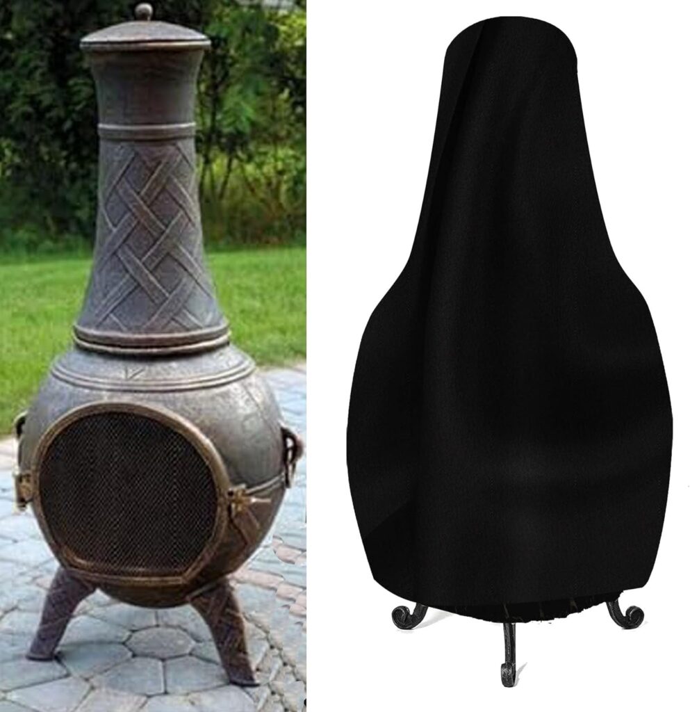 Outdoor Patio Chiminea Cover for Clay Chiminea - Proof Chiminea Fire Pit Cover, Chiminea Defender Chiminea Caps Durable, Weather (Black)