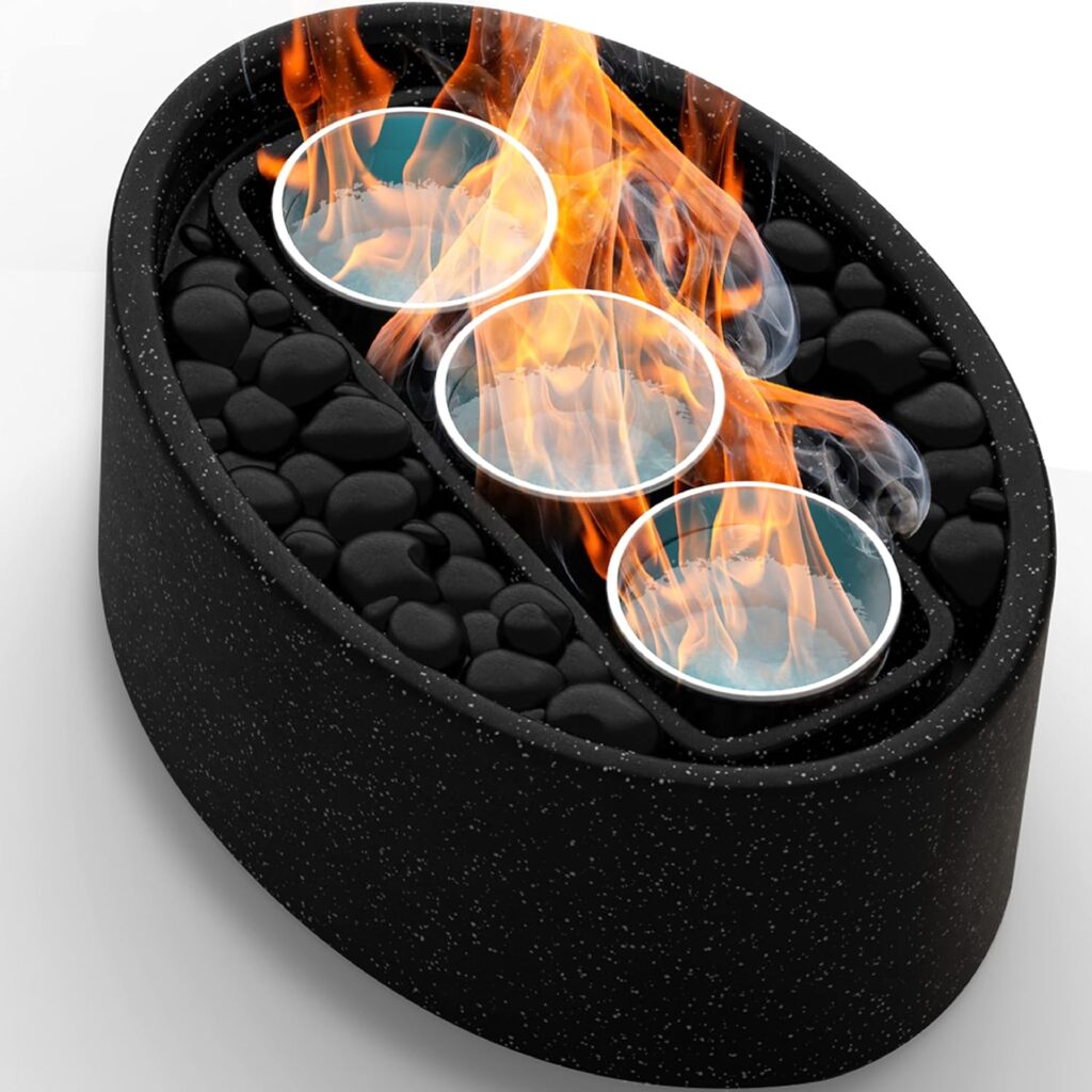 Tabletop Fire Pit for Patio - 14.2 x 10.2 inch Indoor Outdoor Table Top Firepit Bowl - Use Gel Fuel Cans - Tabletop Fireplace for Balcony, Patio Decor - Black