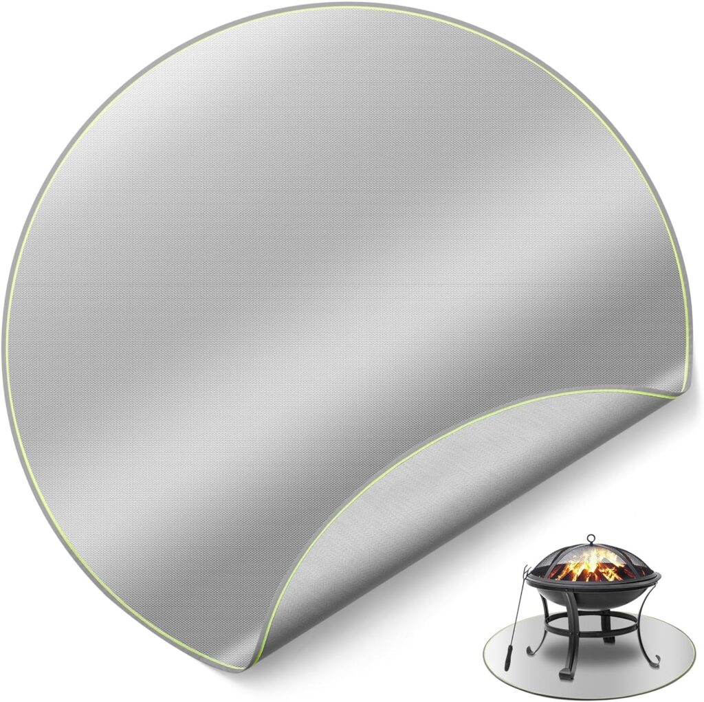 FLASLD Tabletop 24in Fire Pit Mat Protect Patio Deck and Lawn, Fire Resistent Chiminea Front Round Hearth Pad, Pellet Stove Outdoor Fireproof Mat for Table Top Protection