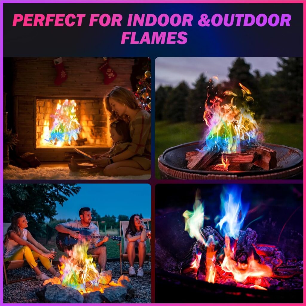 25 Pack Colorful Flames Color Fire Packets Fire Pit for Campfire,Fire Color Packets Camping Accessories for Kids  Adults,Outdoor Fire Changing Cosmic Flame Powder. (25 Packets)