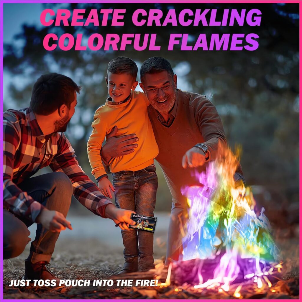 25 Pack Colorful Flames Color Fire Packets Fire Pit for Campfire,Fire Color Packets Camping Accessories for Kids  Adults,Outdoor Fire Changing Cosmic Flame Powder. (25 Packets)