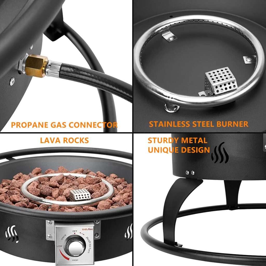 Onlyfire Outdoor Propane Fire Pit 19, Height Adjustable Gas Fire Bowl with Lava Rocks -Portable Gas Fireplace Smokeless Firepit for Outside Camping Bonfire Patio Backyard, 12FT Hose