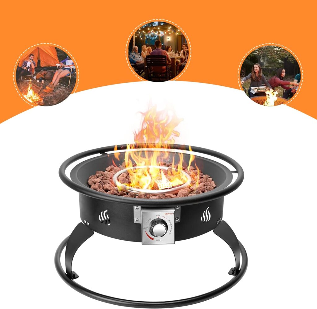 Onlyfire Outdoor Propane Fire Pit 19, Height Adjustable Gas Fire Bowl with Lava Rocks -Portable Gas Fireplace Smokeless Firepit for Outside Camping Bonfire Patio Backyard, 12FT Hose