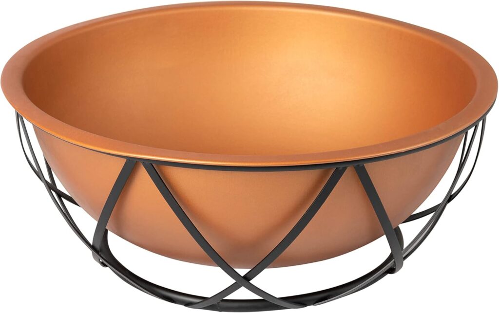 Fire Sense 62241 Fire Pit Barzelonia Copper-Look Wood Burning Lightweight Portable Outdoor Firepit Backyard Fireplace Camping Bonfire Included Screen Lift Tool  Cooking Grate - Round - 26