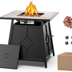 OTSUN 28'' Propane Fire Pit Table for Patio Outdoor, 40000BTU Gas Fire Table with Weather Cover, Lid, and Volcanic Rock, CSA Certification Approval, Pulse Ignition System, Stainless Steel