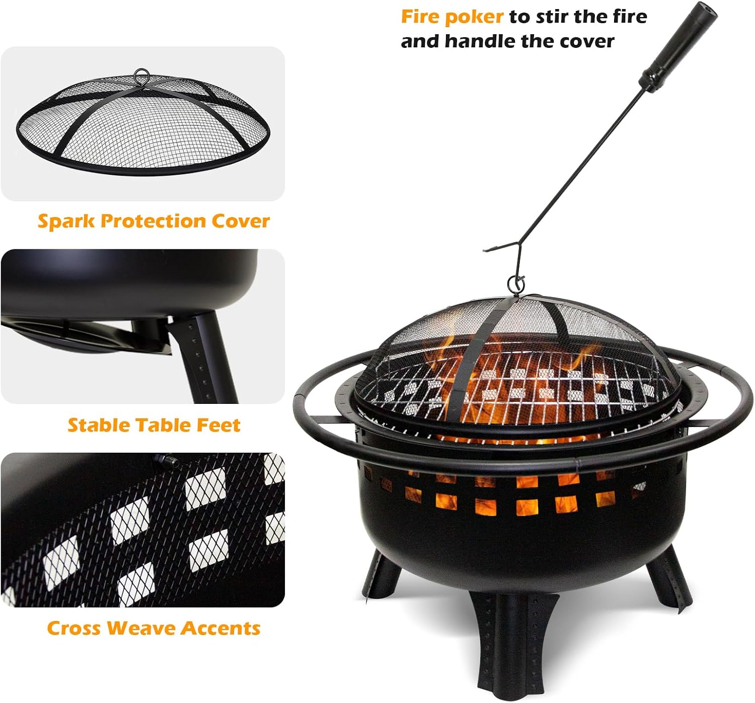 32 Inch Charcoal Grill,Outdoor Wood Burning with Fire Poker,for Patio,Backyard,Black