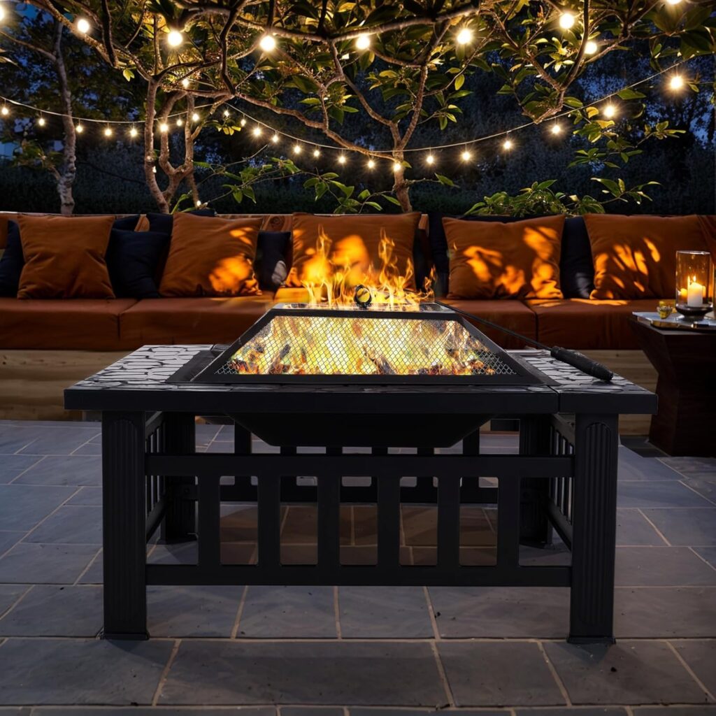 32 Inch Fire Pit, Wood Burning FirePit with Screen, Cover and Log Poker for Outdoor and Patio