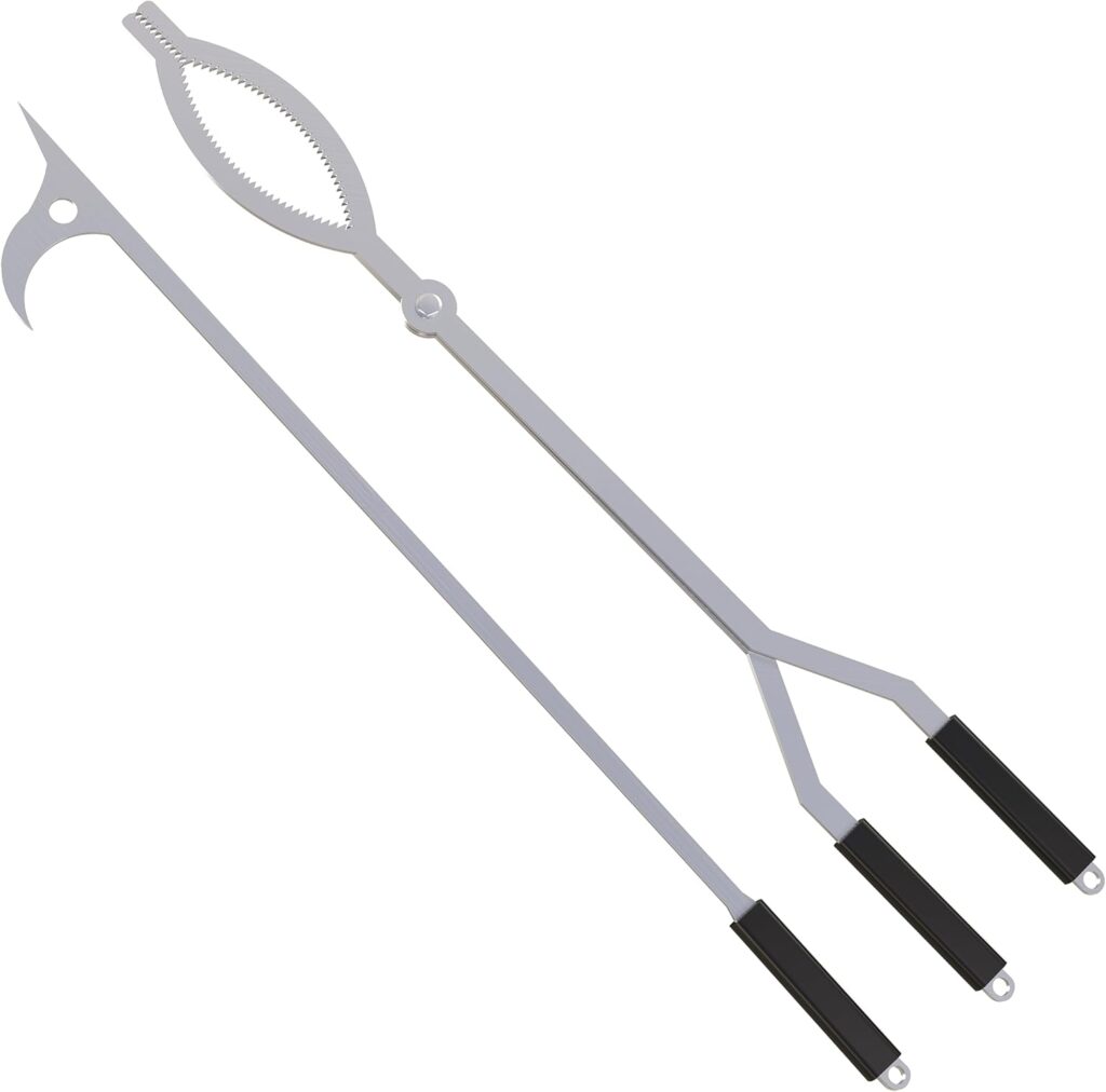 40 Fire Tongs Firewood Grabbers and Fire Poker Set, Stainless Steel Large Log Grabbers for Outdoor Fireset Fire Pit Bonfire Campfire Backyard Deck Indoor Fireplace Tools Set