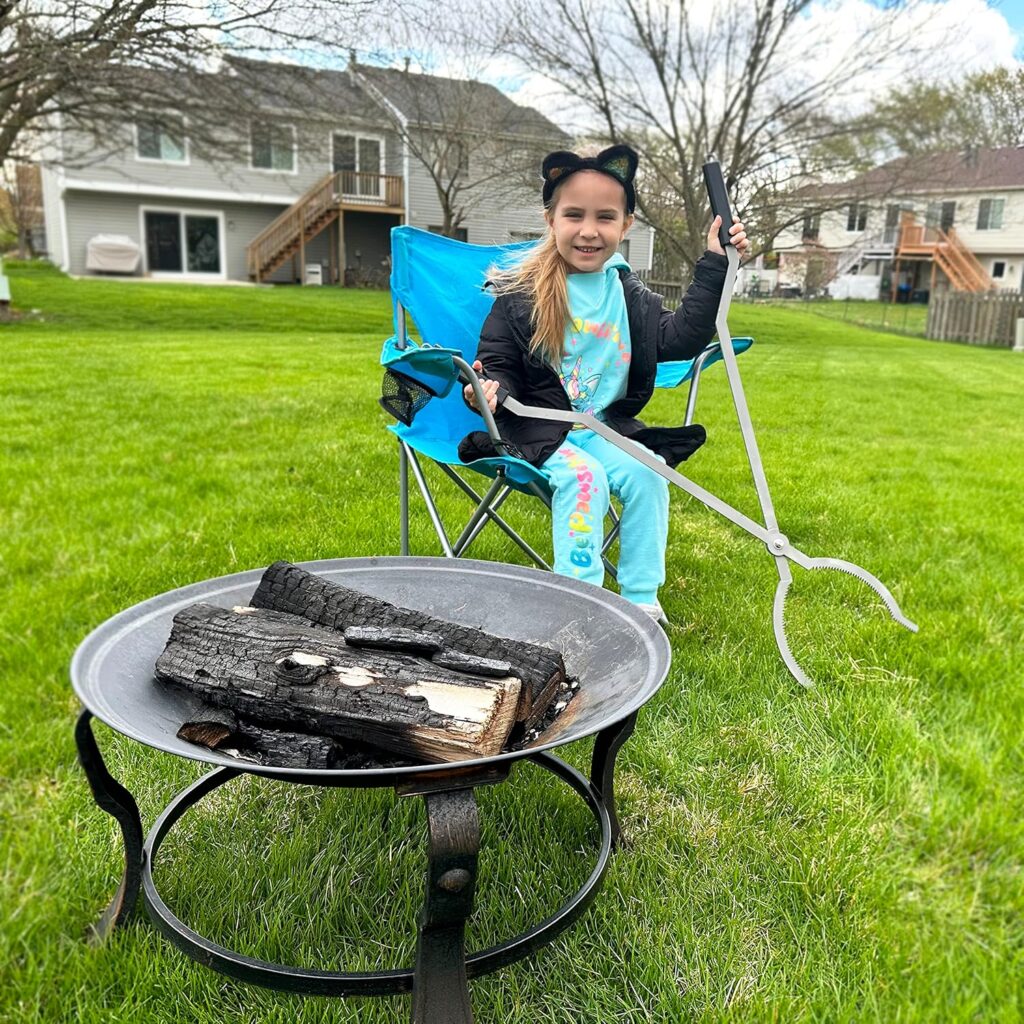 40 Fire Tongs Firewood Grabbers and Fire Poker Set, Stainless Steel Large Log Grabbers for Outdoor Fireset Fire Pit Bonfire Campfire Backyard Deck Indoor Fireplace Tools Set