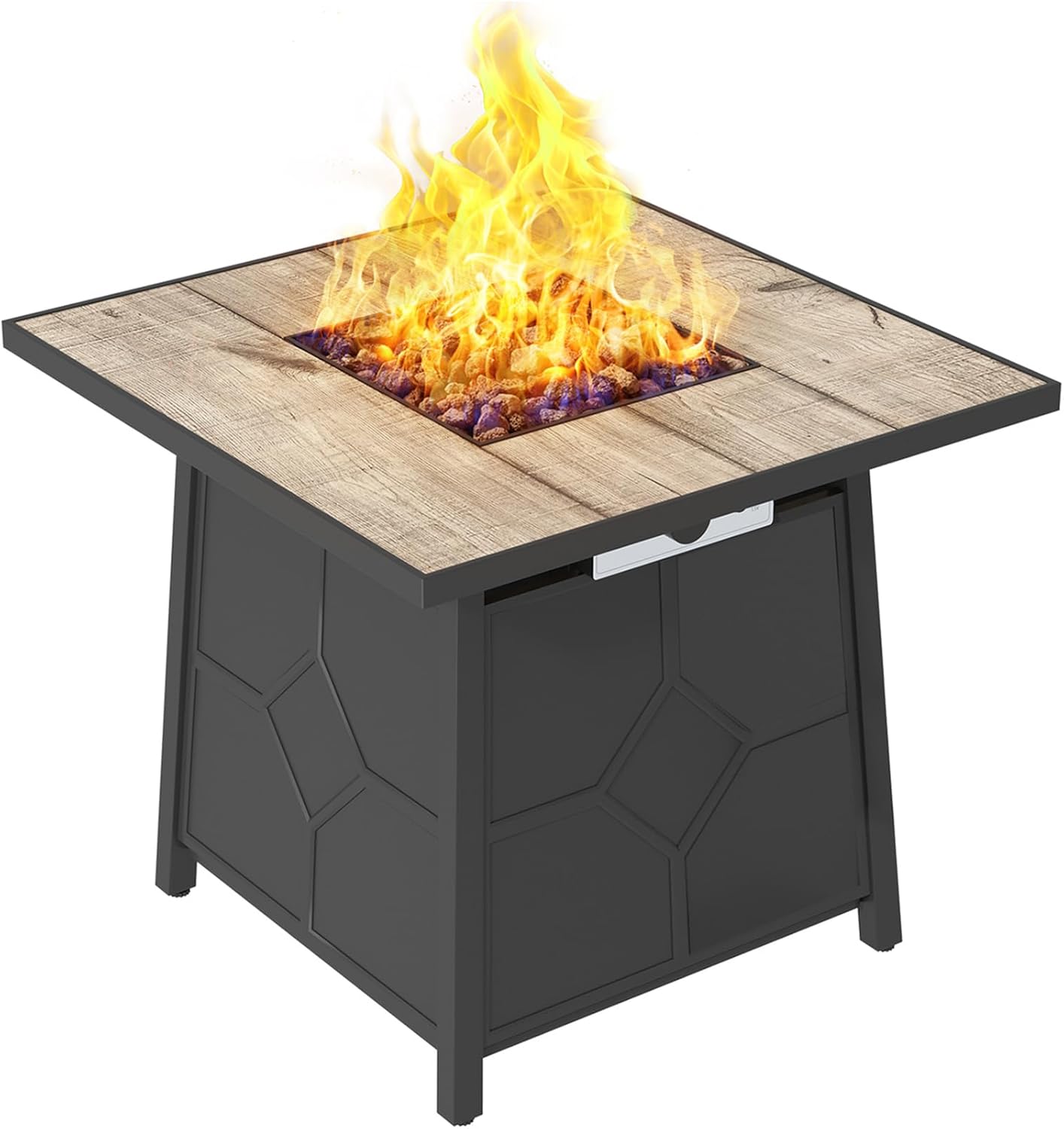 CASAINC Outdoor Fire Table Gas Fire Pit 28 Inch Auto-Ignition Propane Fire Pit Table, 40,000 BTU Firepit with CeramicTile Tabletop, Lid and Lava Rock, Waterproof Cover, CSA Certification-Gray
