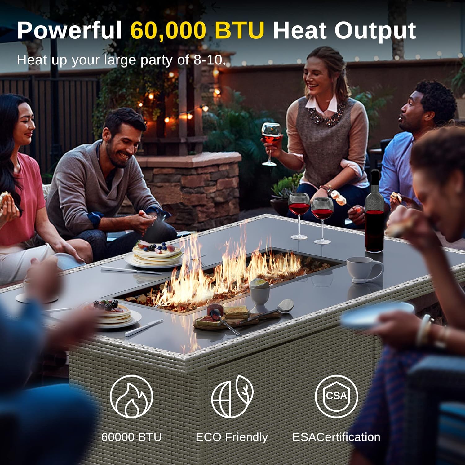 EAST OAK 52” Propane Fire Pit Table, 60,000 BTU Gas Firepit W/Large Tempered Glass Tabletop, CSA Certified Outdoor Patio Fire Table with 9.2 lbs Glass Stone & Removable Lid, Grey