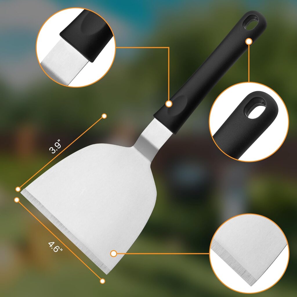 Griddle Accessories Smashed Burger Kit, PCS Griddle Grilling Tool Set with Stainless Steel Smashed Burger Press, Grill Spatulas, Chopper, Tongs, and Storage Bag, for Outdoor BBQ and Cooking