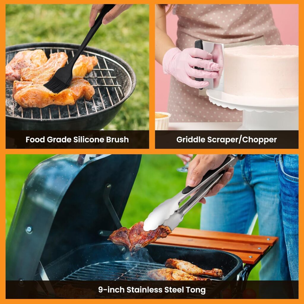 Griddle Accessories Smashed Burger Kit, PCS Griddle Grilling Tool Set with Stainless Steel Smashed Burger Press, Grill Spatulas, Chopper, Tongs, and Storage Bag, for Outdoor BBQ and Cooking