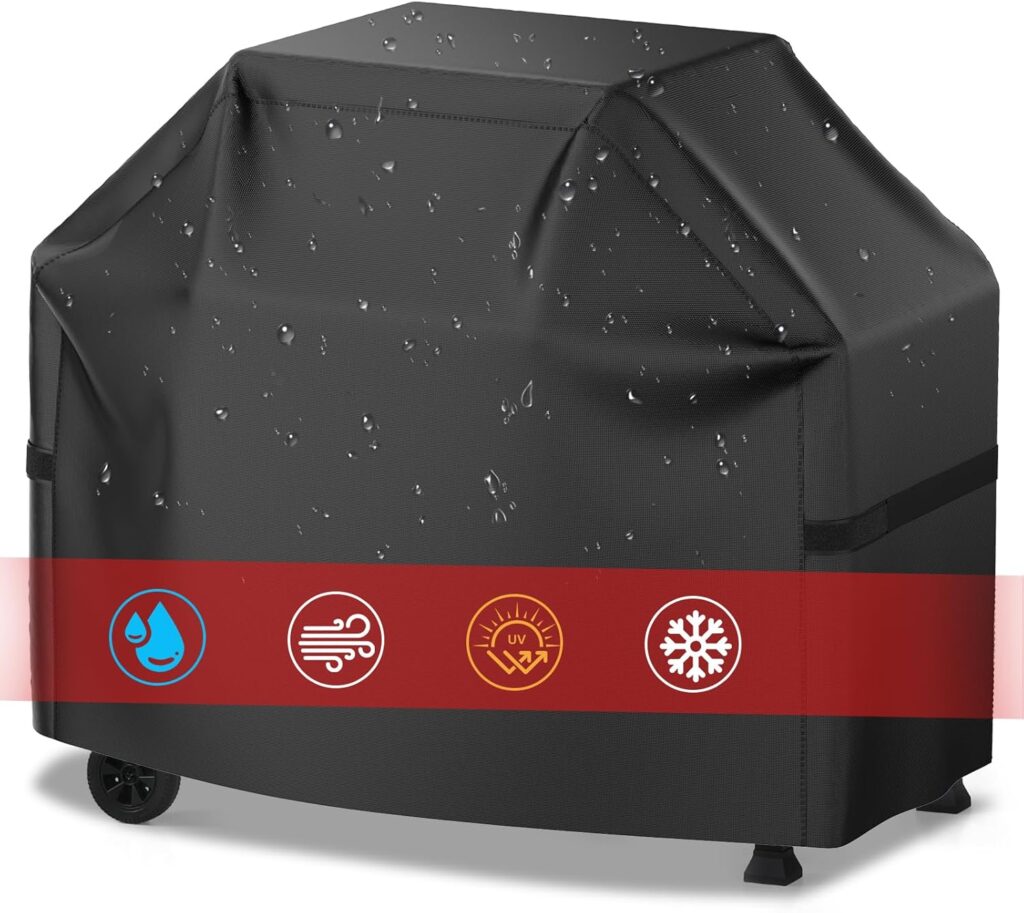 Grill Cover, inch BBQ Gas Grill Cover for Outdoor Grill, Waterproof, Anti-UV, Rip-Proof, Fade Resistant Material, Barbecue Cover with Hook-and-Loop Straps  Adjustable Hem Drawstring, Black