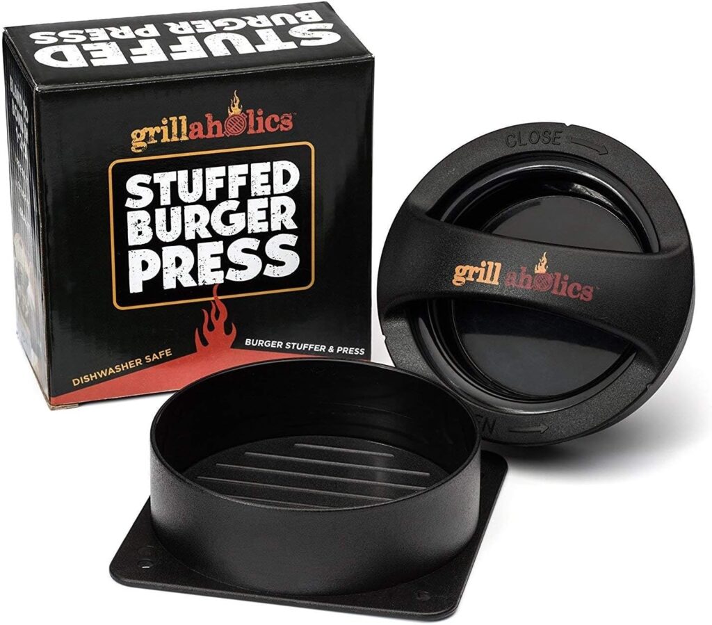 Grillaholics Stuffed Burger Press and Recipe eBook - Extended Warranty - Burger Stuffer  Hamburger Patty Maker - The Perfect Grilling Gift  Stocking Stuffer