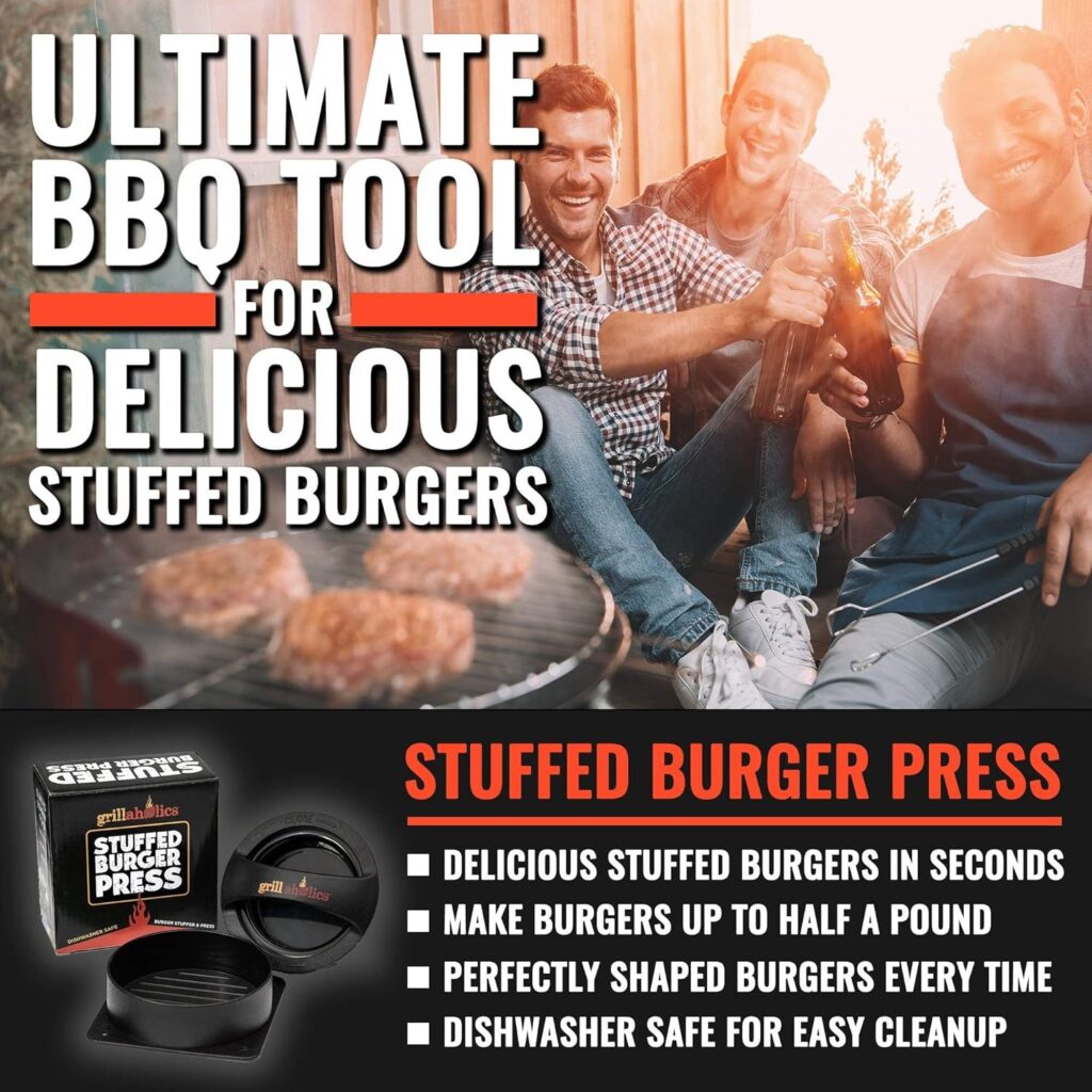 Grillaholics Stuffed Burger Press and Recipe eBook - Extended Warranty - Burger Stuffer  Hamburger Patty Maker - The Perfect Grilling Gift  Stocking Stuffer