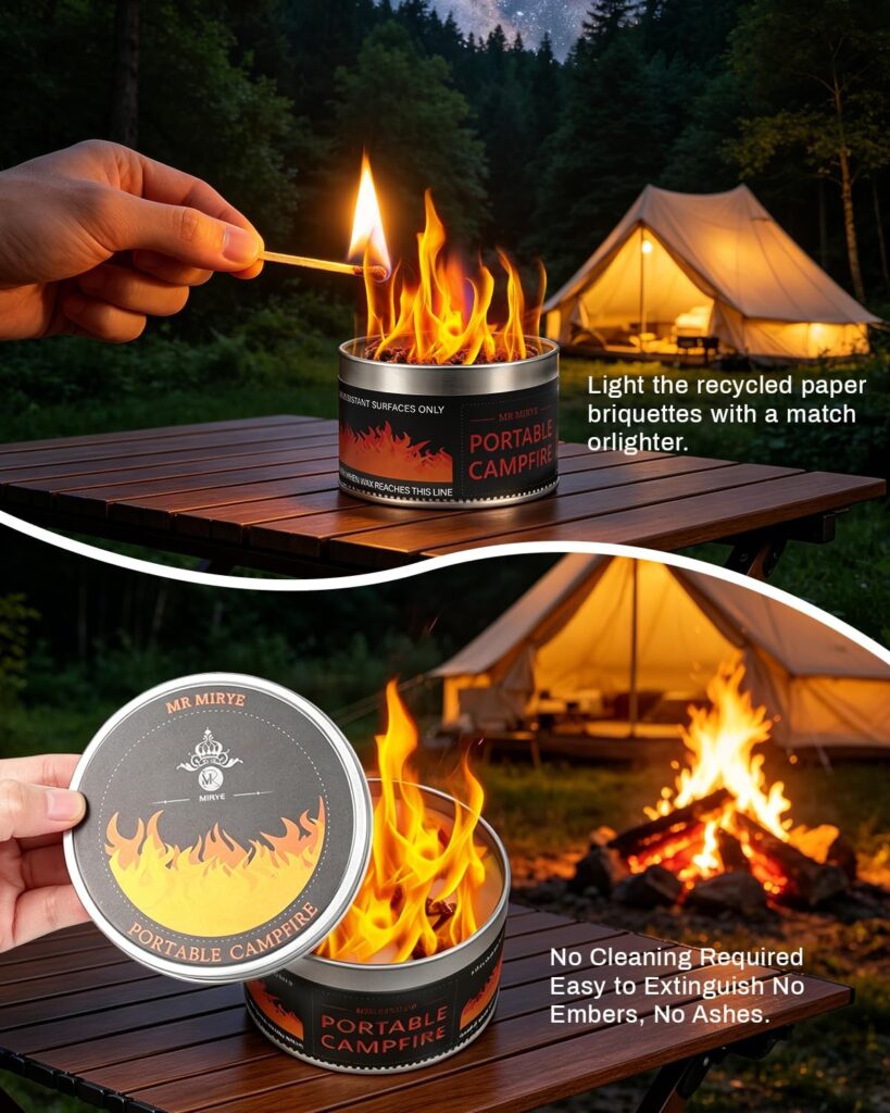 MR MIRYE Portable Smores Fire Pit - 3-5 Hours Burn Time, Mini Fire Pit for Outdoor Camping, Picnics, Backyard  Travel, No Embers, Lightweight Smores Maker with Portable Firepit Bonfire Design