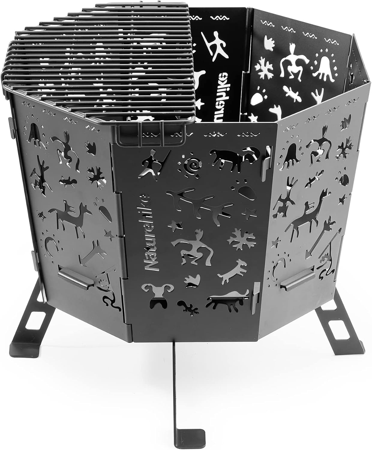 Naturehike Totem Portable Wood Burning Fire Pit, 14.5 Inch Folding Patio Firepit with Grill and Carry Bag, Perfect for Outdoor Camping Backpacking Picnic