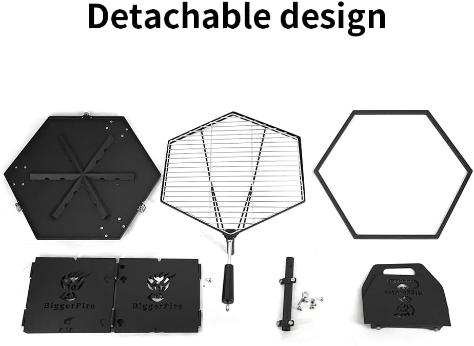 Portable Outdoor Fire Pit, in Wood Burning Fire Pit with Quick Removable Swivel Cooking Grill, Steel Detachable Firepit for Backyard Bonfire Patio Outside Picnic Camping BBQ, Inches