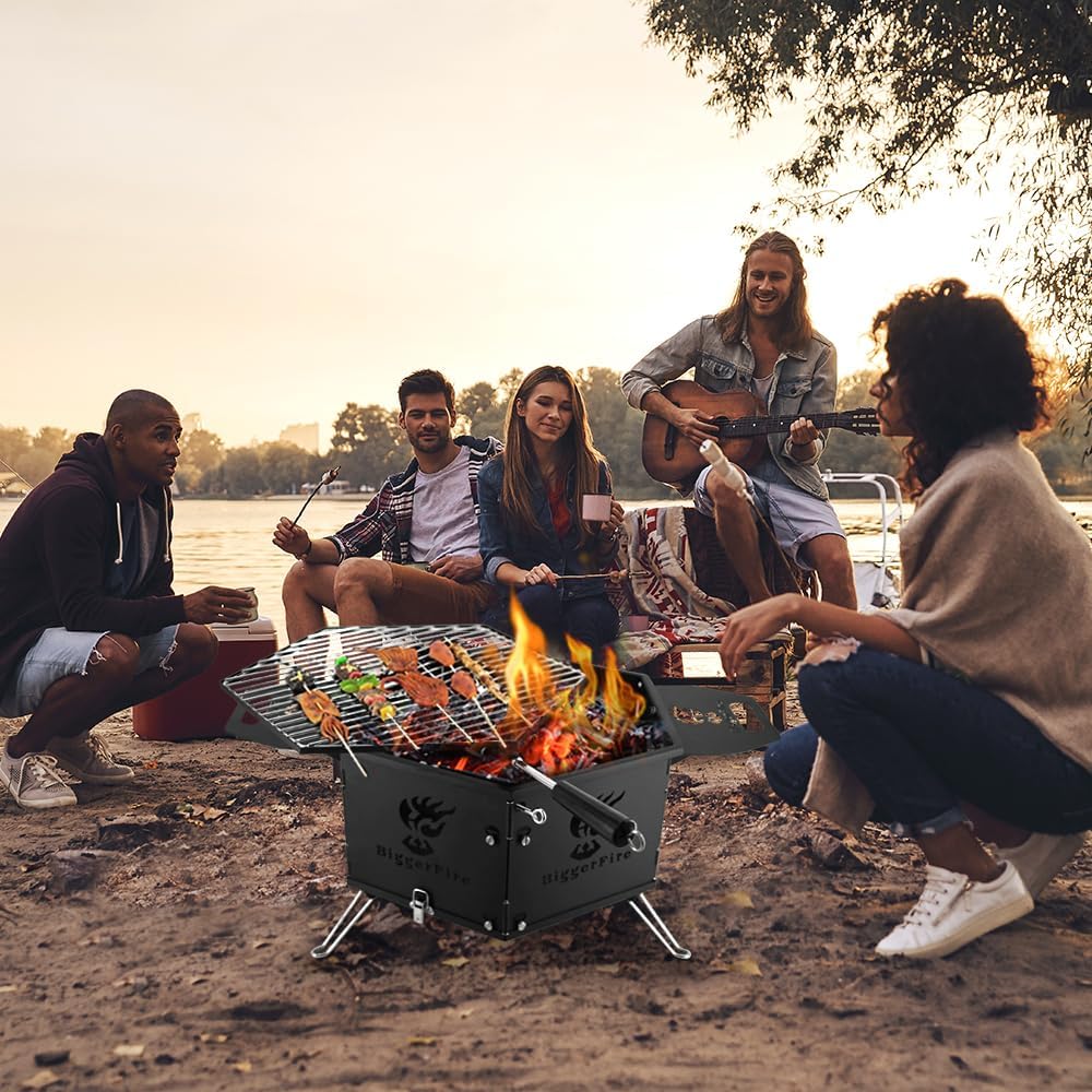 Portable Outdoor Fire Pit, in Wood Burning Fire Pit with Quick Removable Swivel Cooking Grill, Steel Detachable Firepit for Backyard Bonfire Patio Outside Picnic Camping BBQ, Inches