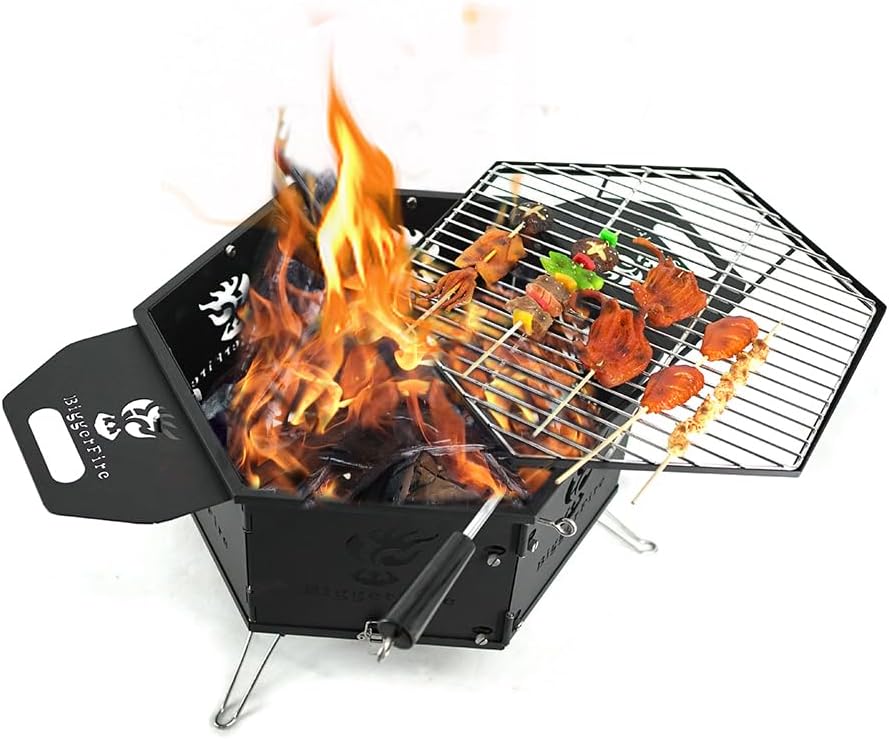 Portable Outdoor Fire Pit, in Wood Burning Fire Pit with Quick Removable Swivel Cooking Grill, Steel Detachable Firepit for Backyard Bonfire Patio Outside Picnic Camping BBQ, Inches